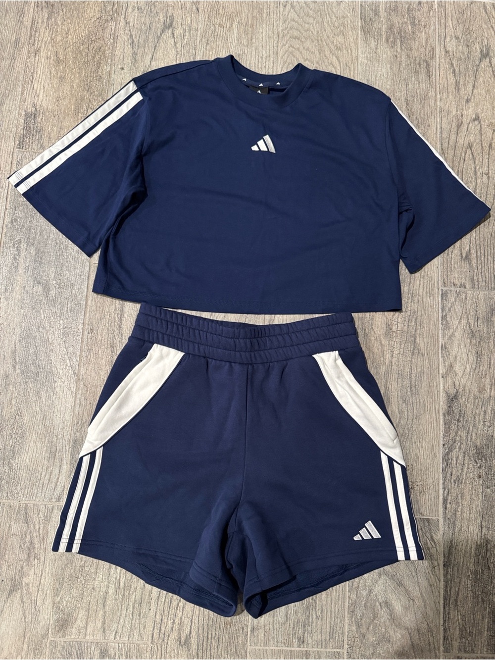 adidas Navy Crop Tee and Shorts Set with White Accents